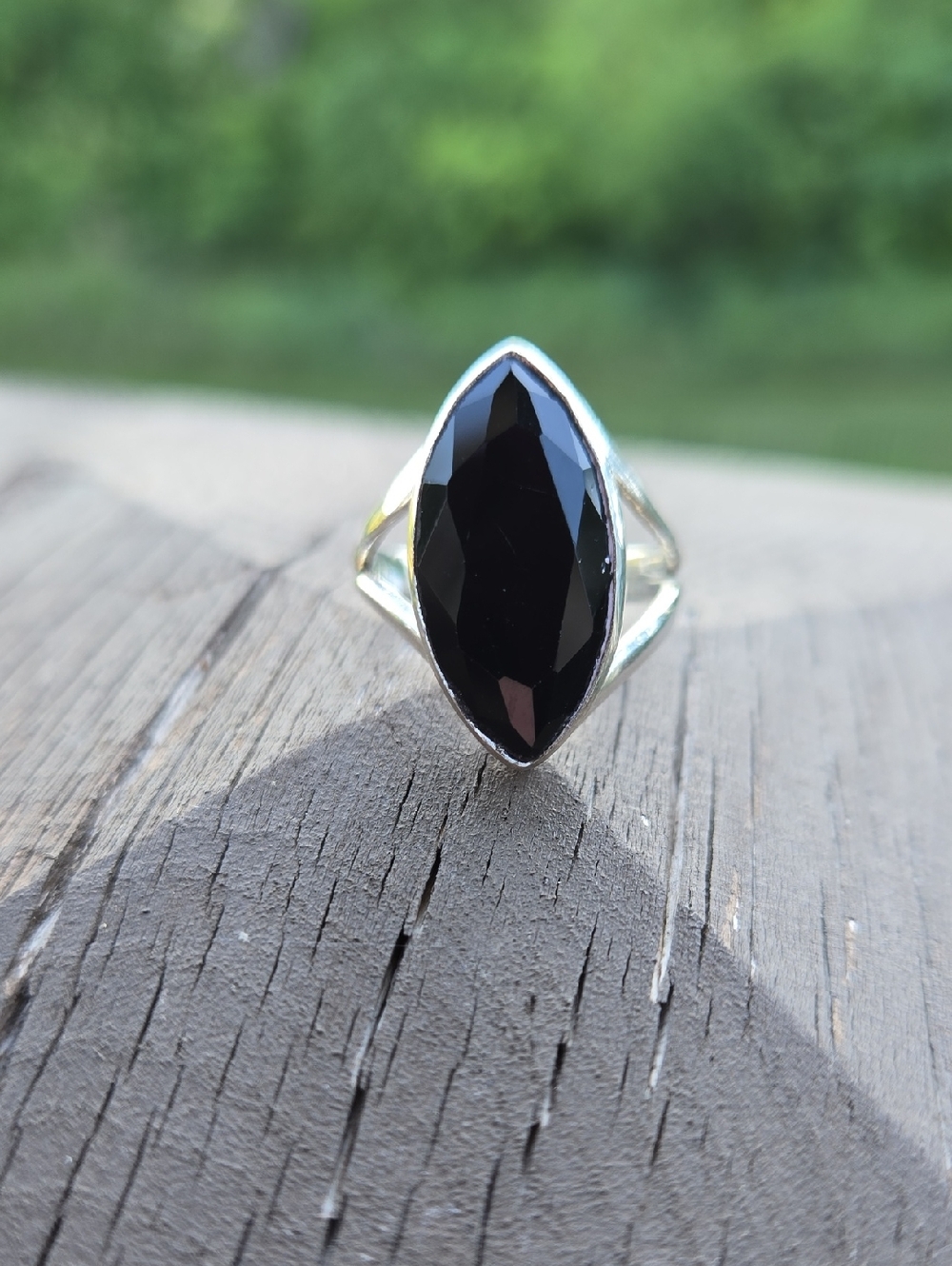 Faceted Black Onyx Solid Sterling Ring